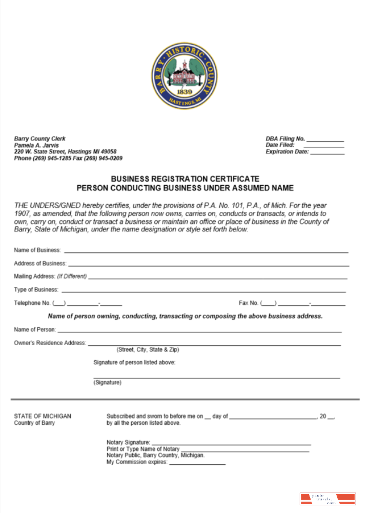 USA Michigan certificate of business registration